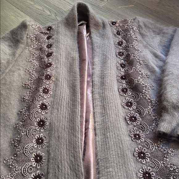 Lady Monica|Vintage 80% Angora Rabbit Hair Beaded Laced Oversized Cardigan SzM/L - Picture 4 of 15
